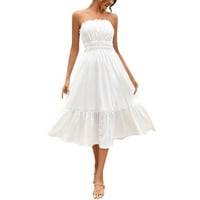 White haljina Žene Ljeto Plus Veličina Maxi Haljine za žene Žene Ležerne prilike Boho Solid Boja bez