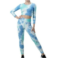 Ženske hlače Prodaja Ženska rebrasta konzervi useva High Shars Hratke Yoga Outfits Sets Torbe Top dva odijela Izleti plavi L P5036