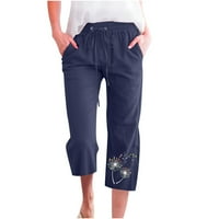 Ženska kapri joga pamučna posteljina pantalona za ispis hlače labavi mekani vučni trenerke Duksevi sa