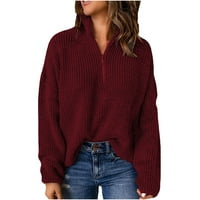 TKLpehg džemperi za žene Trendy Labavi dugi rukav modni puni u boji Ležerni džemper V-izrez Duks pada zima topli džemper pulover zbori vino xxxl