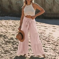 Ležerne pantalone za žene za posao Žene Ljeto Visoko struka pamučna posteljina plaža Palazzo hlače na plaži Dugi zvoni donji pantalone Office Outfits za žene