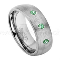 Prsten od brušenog kupola - 0,21CTW smaragd 3-kameni trake - Personalizirani vjenčani prsten za volfram