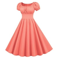 PXiakgy Neck Party Summer Retro 60-ima rukav ženski haljina kratka 50-ih Vintage Ženska haljina narančasta + s