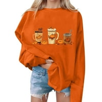 APEPAL ženska casual moda Halloween Print Dugi rukav Dukseri O-izrez Pulover Top narančasta m