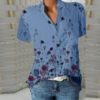 Ženski ljetni vrhovi Ležerni cvjetni print V izrez ruffle s kratkim rukavima labava tunika majica