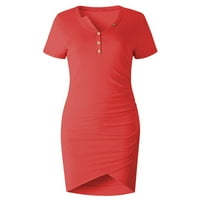 Finelylove Flowy Ljetna haljina za ženske casual haljine A-line kratki kratki rukav čvrsti narančasti