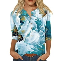 Ženske bluze bluza Štampani rukav povremeni ženski plus majice V-izrez ljetni vrhovi plavi xxl