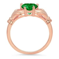 1. CT Sjajan simulirani smarag smaragd 14k Rose Gold Solitaire Claddagh prsten SZ 9.5