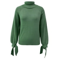 Kpoplk Žene Turtleneck Dukseri modni turtleneck Dugi rukav s prugaste rebrasti pleteni pleteni pulover džemper vrhovi zeleno, s