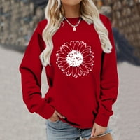 GUZOM Womens Dukseri - Ležerne pulover Trendy Jesen Ispiši labavi FIT s dugih rukava vrat bez kapuljača, crvene veličine 2xl