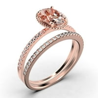 Prekrasan minimalistički 2. karat ovalni morgatit i dijamantski movali zaručni prsten, cvjetni vjenčani