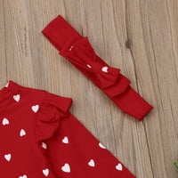 Binpure Baby Girl Crveno srce s uzorkom dugih rukava ruff haljina s trakom za glavu