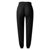 Žene ležerne elastične struke Čvrsto udobne ležerne pamučne pantalone s džepovima Checke Radne hlače za žene Loarnedske hlače za sitne žene