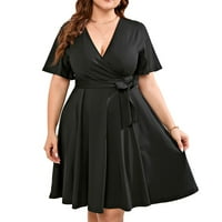 Boho haljina za žene Žene Ležerne prilike plus veličine V-izrez Čvrsti kratki rukav Boho haljina Swing