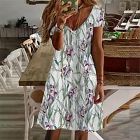Ljetne haljine za žensko čišćenje Trendi Žene Ležerne prilike V izrez Tisak Labava elastična haljina s kratkim rukavima