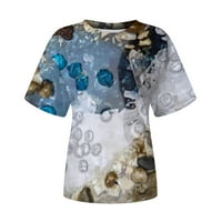 Azrijski ženski ljetni vrhovi, plus veličine Ženski vrhovi modna casual labava bluza Kameni gradijentni gradijentni ispis okruglih vrata majica majica Bluza Ispis Clears