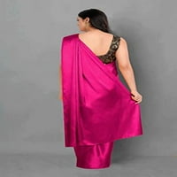Dekorativna ženska indijska tradicionalna obična tkanja satena svila saree meka, svilenkasta i sjajna, s nepropunom bluzom boja: -magenta