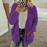 Fuzzy džemper kaputi za žene kabeli pleteni džemper od pune boje, dugačak kaput s dugim rukavima plus