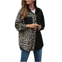 Symoidni ženski kaputi - modni ležerni Leopard s dugim rukavima, tiskani džep patchwork ženski kardigan