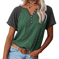 Ženska gumba s kratkim rukavima dolje na dresene vrhove majica labava bluza od punog boja V-izrez Labavi