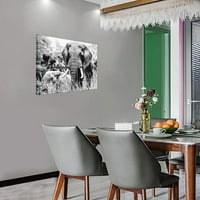 Crno-bijela fotografija slonova platnena zidna umjetnost bez uokvirenog, modernog zidnog dekora za dnevni