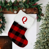 Fugseed Božićne čarape Privjesak za privjesak izvezena vintage crvena i crna rešetka uzorak Božićne