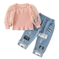 Zuwimk Baby Girl Outfit, dječja djevojka odjeća za djecu ruffle ramper i hlače postavljene ružičaste