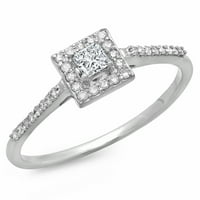 DazzlingRock kolekcija 0. Carat 14K Princess & okrugle Diamond Dame Bridal Halo Angažman prsten, bijelo zlato, veličine 8