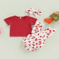 Meihuida Valentinovo Djevojke za djevojčice Set odjeće, čvrste boje CACT CREW CACT T-majice Print Short