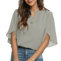 Moonker Womens Tops majice za ženske bluze s kratkim rukavima, čvrsta boja V-izrez Šifonska majica Top