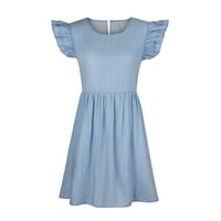 Advoicd Light Blue za žene Modne žene Ljetni satens V-izrez kratka mini haljina dugih rukava za omotavanje