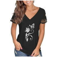 Ženski bluze Ženski ljetni V-izrez Leptir tiskani vrhovi T-majice Ležerne prilike čipke kratkih rukava