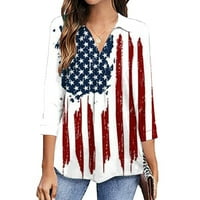 Ženska dužina rukava na vrhu američke zastave Grafički rever V izrez Casual Patriotske majice Tuničke