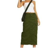 Xiuh Ženske pune boje traper suknja visoka struka dugačka suknja casual jean suknja za žene vojske zelene s