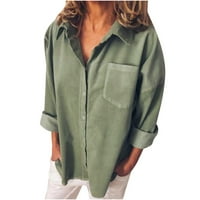 Yievt ženski gumb dolje majice padaju dugih rukava s bluzom izreza labavi casual uredski rad s džepovima