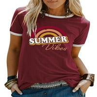 Niveer dame pisma s kratkim rukavima, ispisana bluza Žene Osnovna majica Rainbow Summer Crew vrat Ležerni