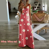 Ženska modna modna V-izrez cvjetni ispisani haljina bez rukava elegantna maxi des ženska casual haljina