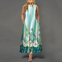 Ženske haljine klirence bez rukava Maxi labav A-linijski ispisani okrugli dekolte Ljetna haljina mint