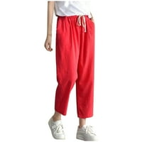 Capri pantalone za žene nacrtavajuće ljetne pamučne posteljine obrezane hlače casual labave gaćice sa