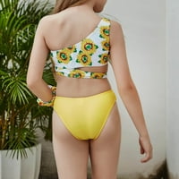 GDFUN Girl Cuted Off ramena suncokret Print Bikini Dvo kupaće kostim kupaći kupaći kostimi