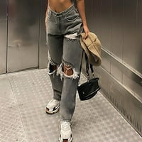 Dolkfu traperice za žene Trendy Ženski gumb High Squik džep Jeans Traperice Theares Labavi traper hlače