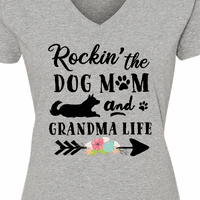 Inktastic Rockin 'The Dog Mama i baka Životni majica V-izrez