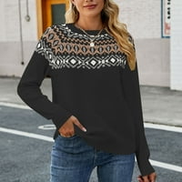 Lovskoo Ženski ispis pulover za vrat pulover za vrat Žene Ležerne prilike Retro Color Contrast Ispis