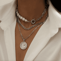 Imitacija biserna i silvertna privjesna ogrlica sa ogrlicama