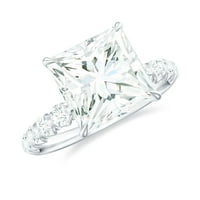 Princeza rez Moissanite Solitaire zaručni prsten sa bočnim kamenjem, srebrnim srebrom, US 5,50