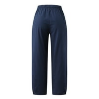 Ženske pamučne posteljine pantalone casual pune boje elastične obloge labave hlače ravno široke pantalone