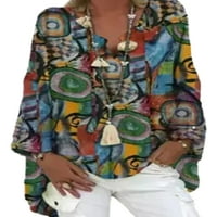 Floralna tunička košulja za žene jeseni dugih rukava visokog vrha bluze cyan m