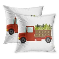 Crtani Crveni kamion noseći zeleni božićni stabli Prevoz prirodnog ekološkog jastuka jastuk na poklopcu