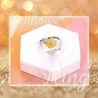 Lroplie prstenovi za žene djevojke ljeto shinny luksuzni blagi kristalni suncokret majčini kćeri prsten pokloni