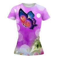 Aoochasliy bluze za žene čišćenje Ženska modna casual okrugla leptir digitalni tisak kratkih rukava